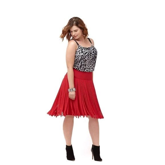 Lane Bryant Women's chiffon fringe skirt Red Size 14 - Picture 1 of 8